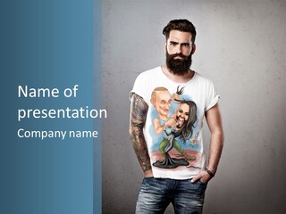 A Man With A Beard Standing In Front Of A Wall PowerPoint Template