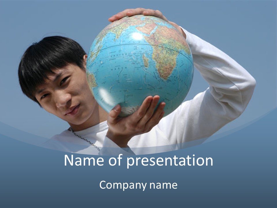 A Boy Holding A Globe In His Hands PowerPoint Template