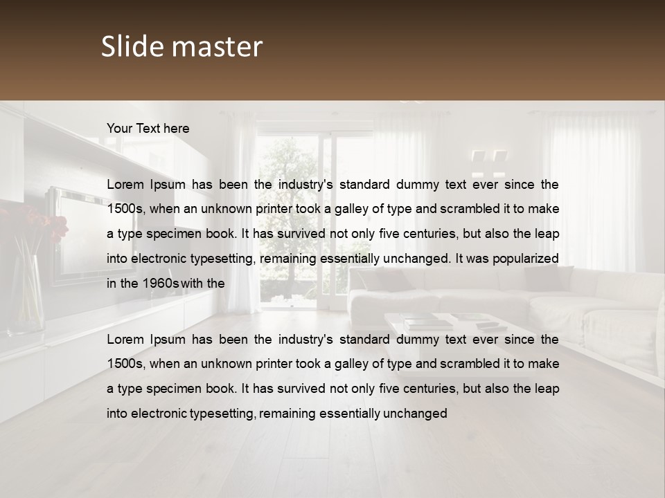 A Living Room With A Large White Couch PowerPoint Template