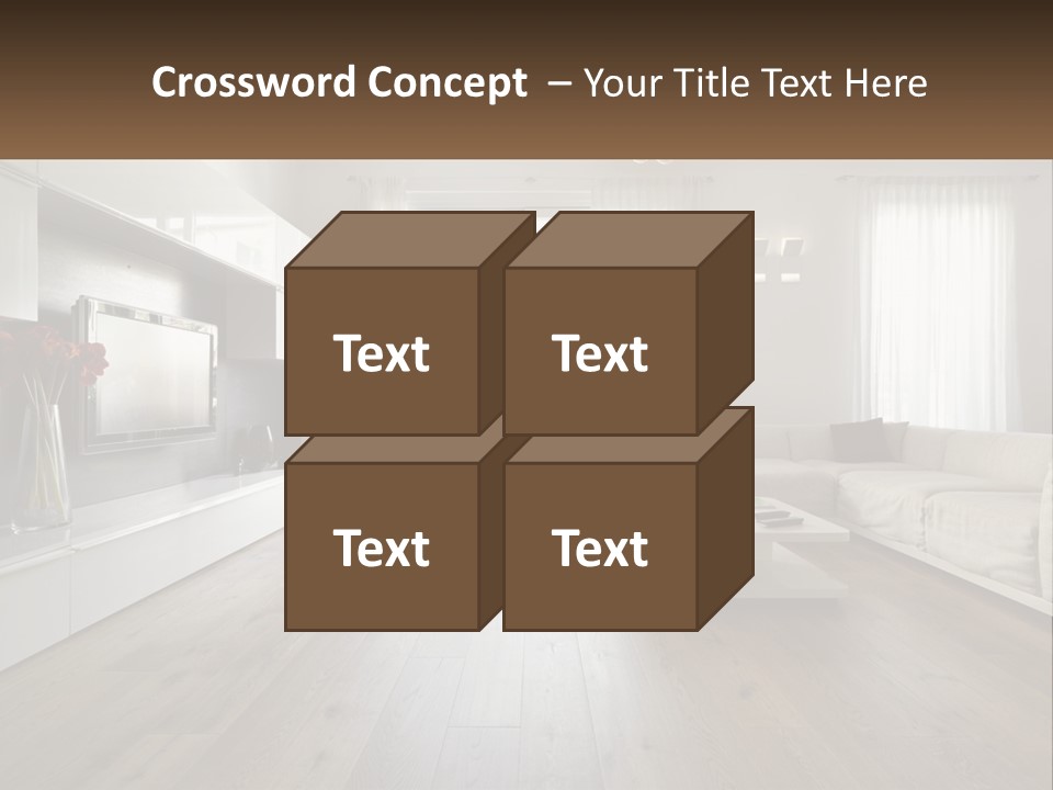 A Living Room With A Large White Couch PowerPoint Template