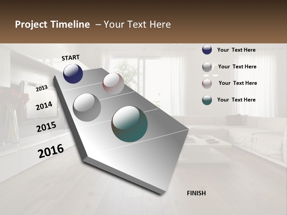 A Living Room With A Large White Couch PowerPoint Template