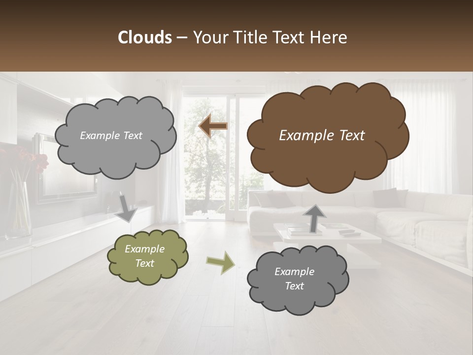 A Living Room With A Large White Couch PowerPoint Template