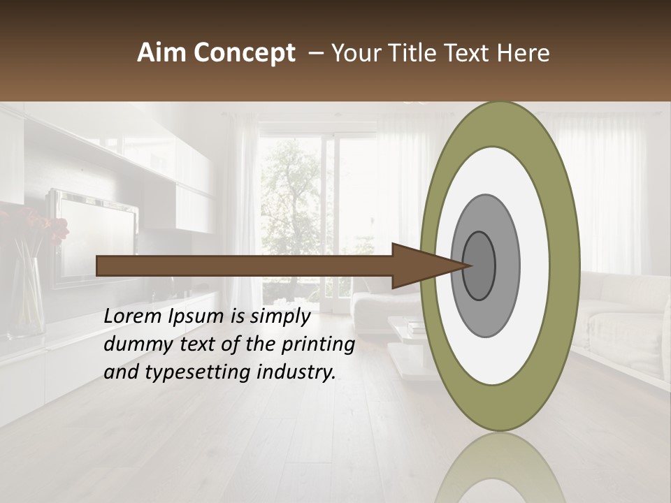 A Living Room With A Large White Couch PowerPoint Template