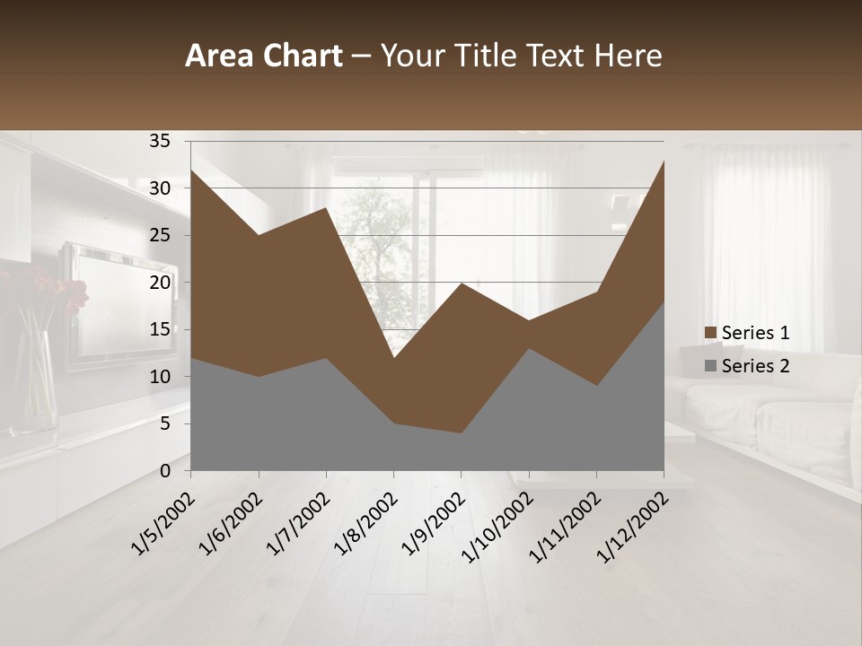 A Living Room With A Large White Couch PowerPoint Template