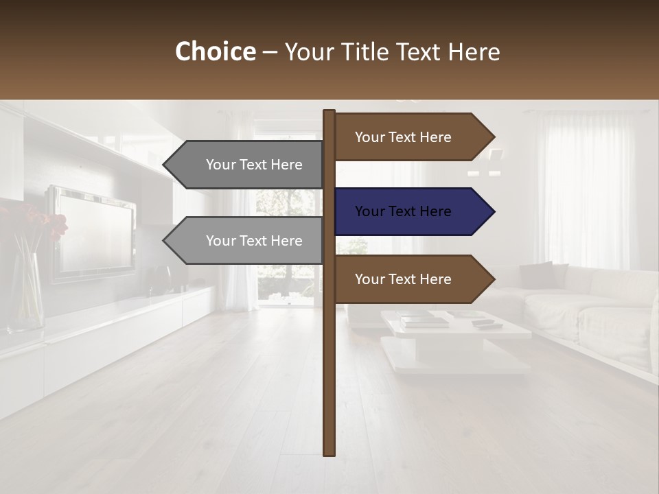 A Living Room With A Large White Couch PowerPoint Template