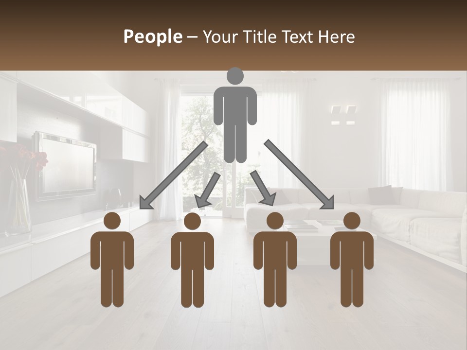 A Living Room With A Large White Couch PowerPoint Template