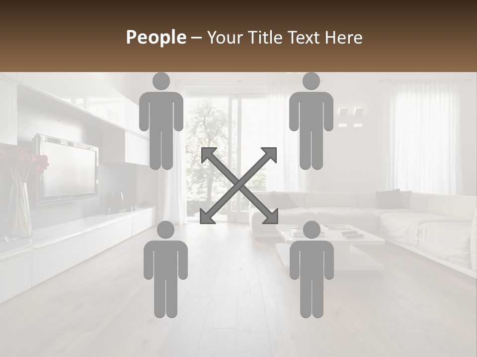 A Living Room With A Large White Couch PowerPoint Template