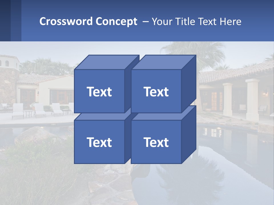 A Pool Surrounded By Palm Trees Next To A House PowerPoint Template