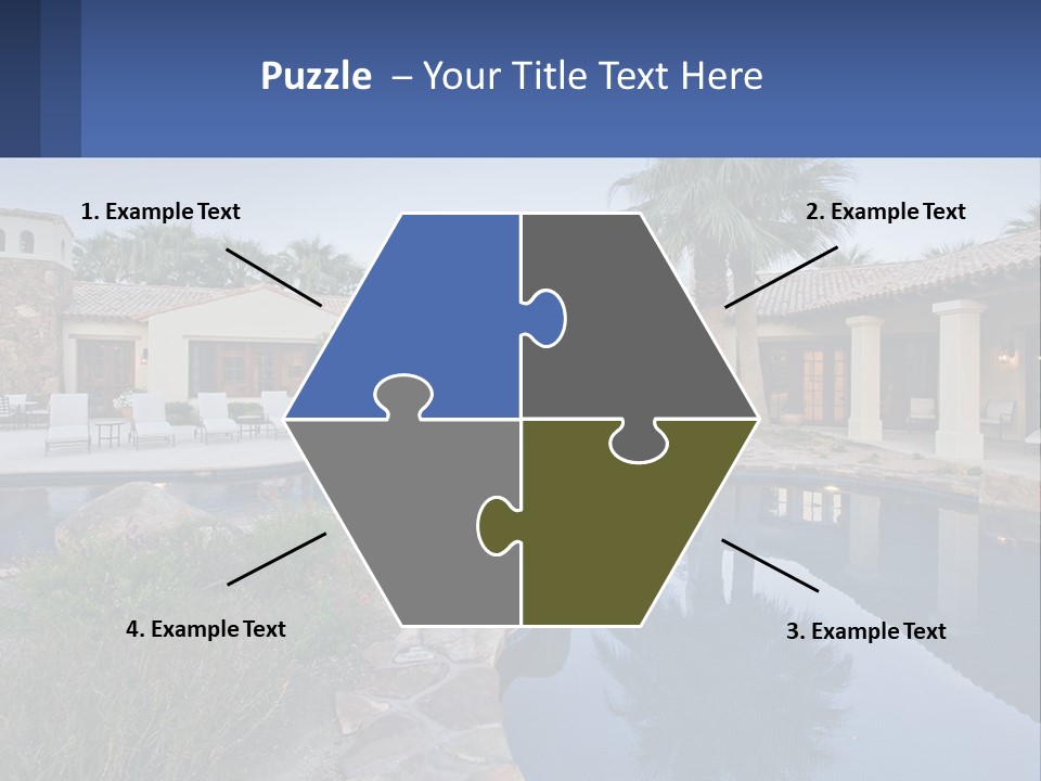 A Pool Surrounded By Palm Trees Next To A House PowerPoint Template