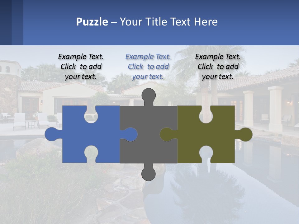 A Pool Surrounded By Palm Trees Next To A House PowerPoint Template