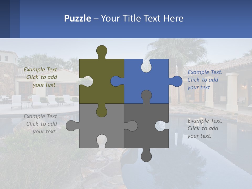 A Pool Surrounded By Palm Trees Next To A House PowerPoint Template