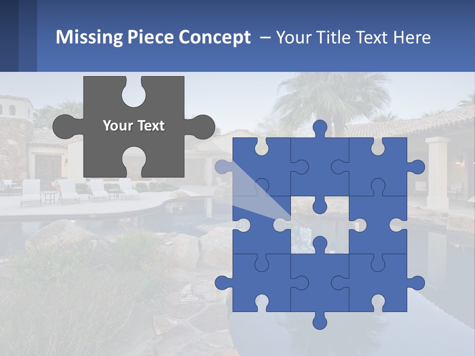 A Pool Surrounded By Palm Trees Next To A House PowerPoint Template