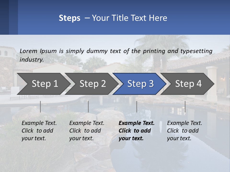 A Pool Surrounded By Palm Trees Next To A House PowerPoint Template