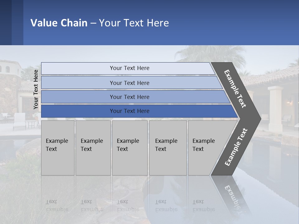 A Pool Surrounded By Palm Trees Next To A House PowerPoint Template
