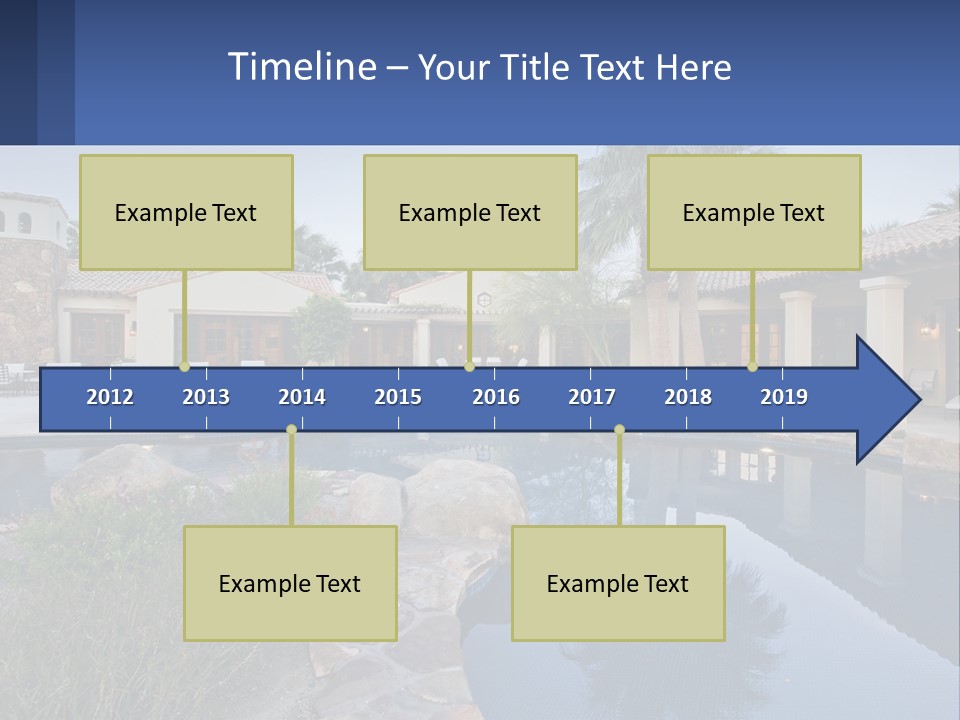 A Pool Surrounded By Palm Trees Next To A House PowerPoint Template