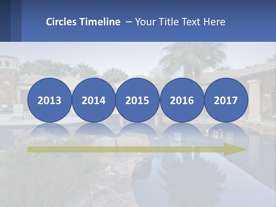 A Pool Surrounded By Palm Trees Next To A House PowerPoint Template