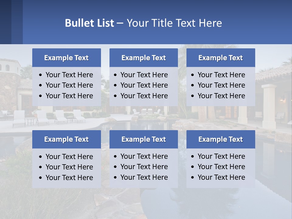 A Pool Surrounded By Palm Trees Next To A House PowerPoint Template