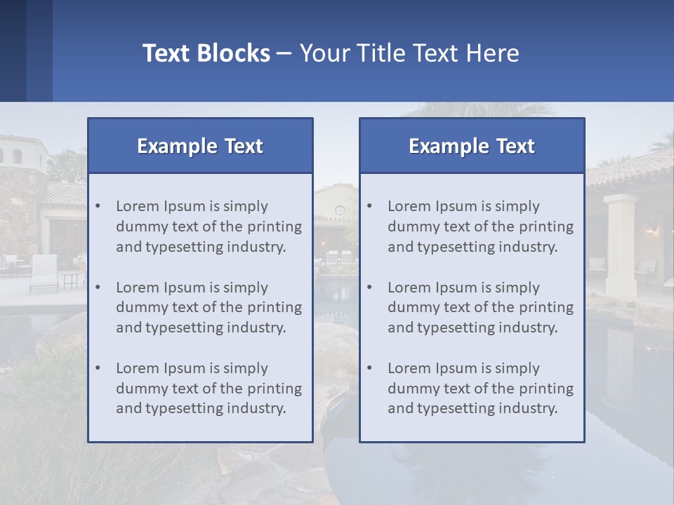 A Pool Surrounded By Palm Trees Next To A House PowerPoint Template