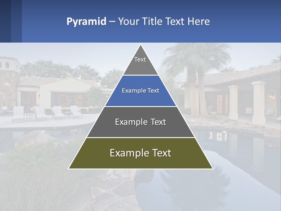 A Pool Surrounded By Palm Trees Next To A House PowerPoint Template