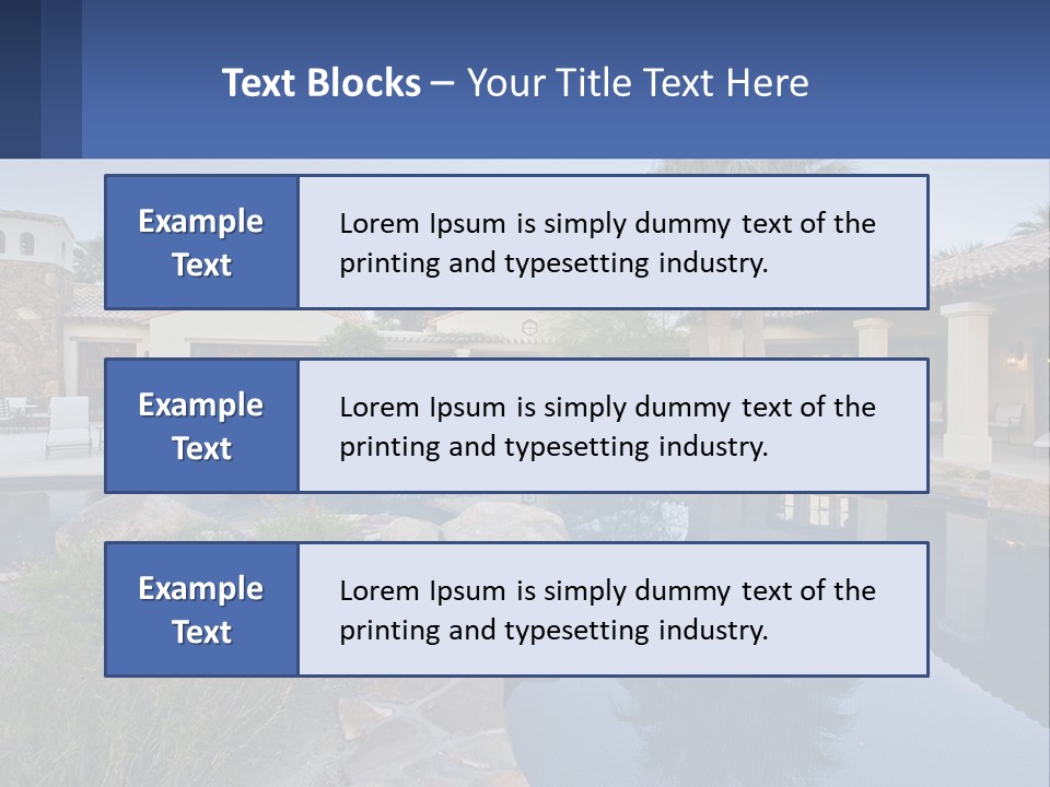 A Pool Surrounded By Palm Trees Next To A House PowerPoint Template