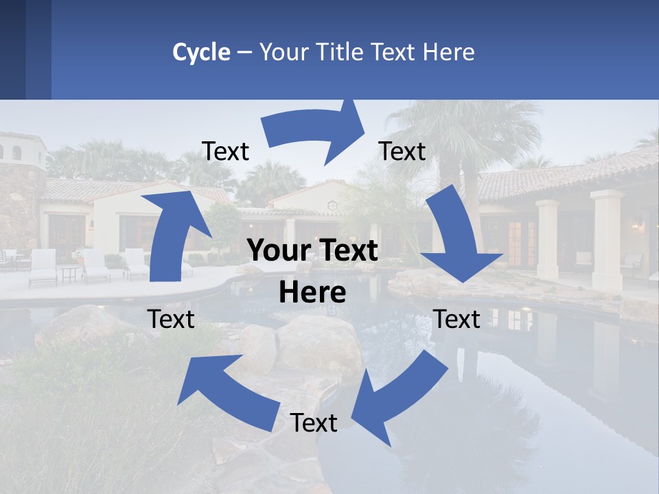 A Pool Surrounded By Palm Trees Next To A House PowerPoint Template