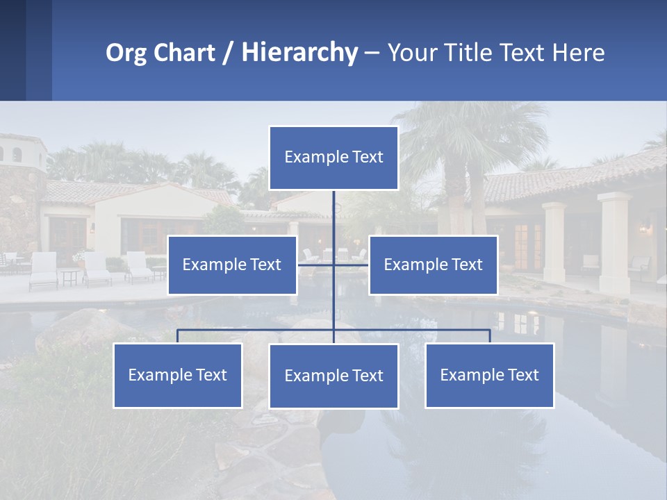 A Pool Surrounded By Palm Trees Next To A House PowerPoint Template