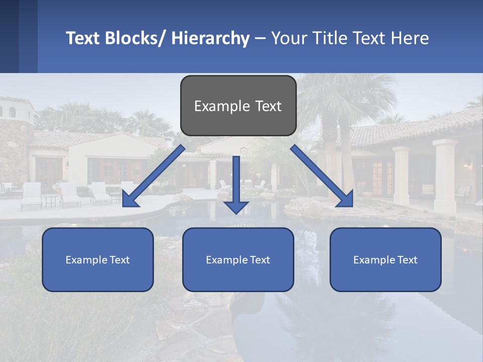 A Pool Surrounded By Palm Trees Next To A House PowerPoint Template