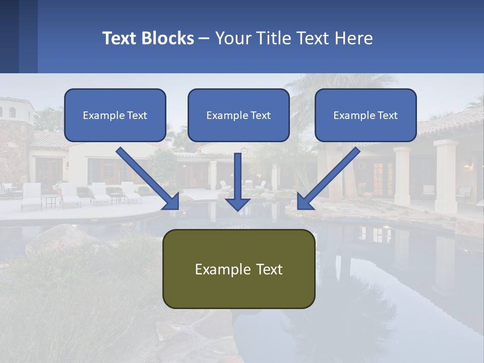 A Pool Surrounded By Palm Trees Next To A House PowerPoint Template