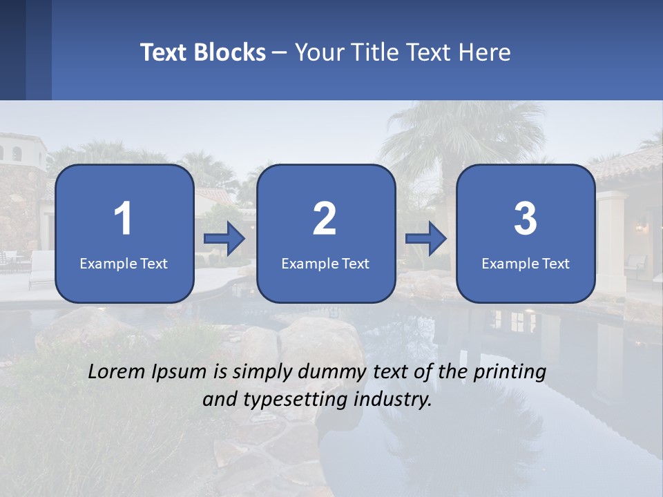 A Pool Surrounded By Palm Trees Next To A House PowerPoint Template