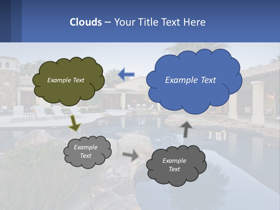 A Pool Surrounded By Palm Trees Next To A House PowerPoint Template