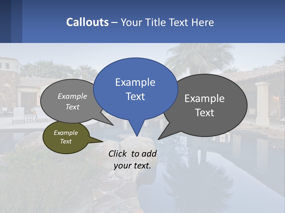 A Pool Surrounded By Palm Trees Next To A House PowerPoint Template