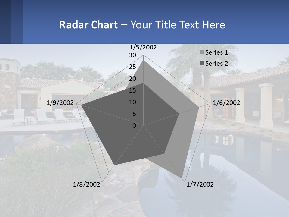 A Pool Surrounded By Palm Trees Next To A House PowerPoint Template