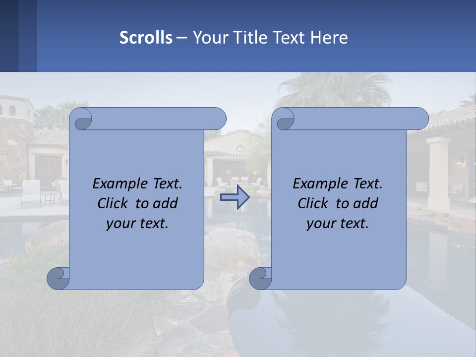 A Pool Surrounded By Palm Trees Next To A House PowerPoint Template