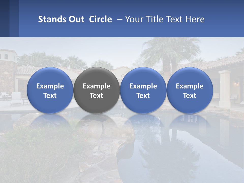 A Pool Surrounded By Palm Trees Next To A House PowerPoint Template
