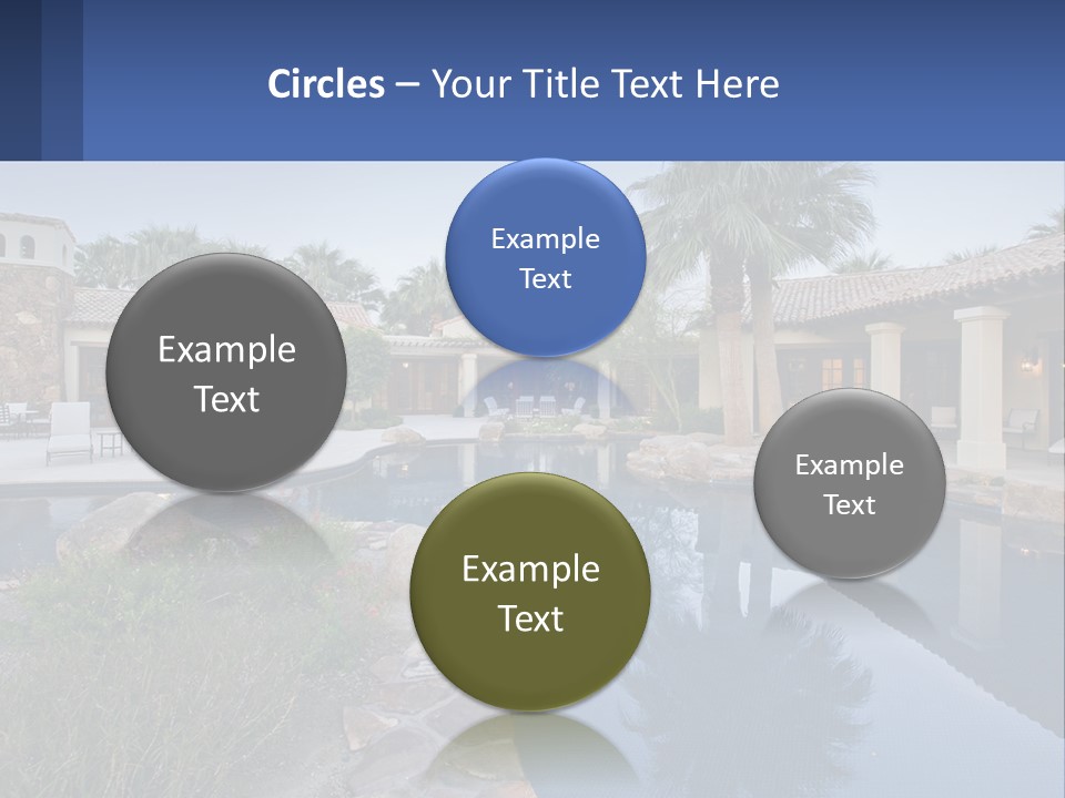 A Pool Surrounded By Palm Trees Next To A House PowerPoint Template