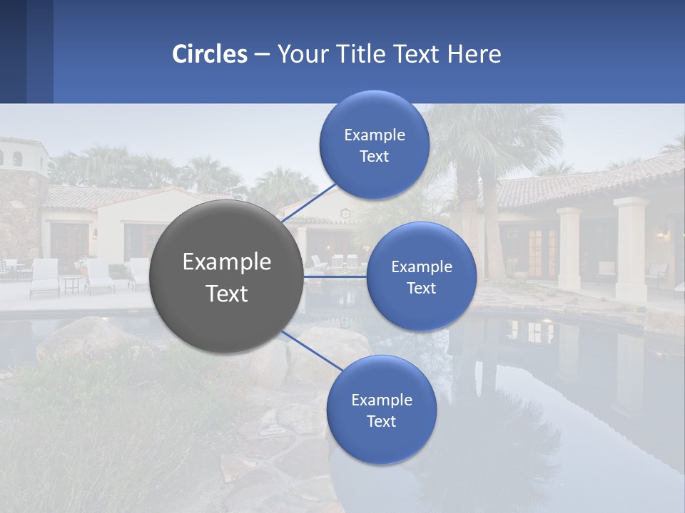 A Pool Surrounded By Palm Trees Next To A House PowerPoint Template