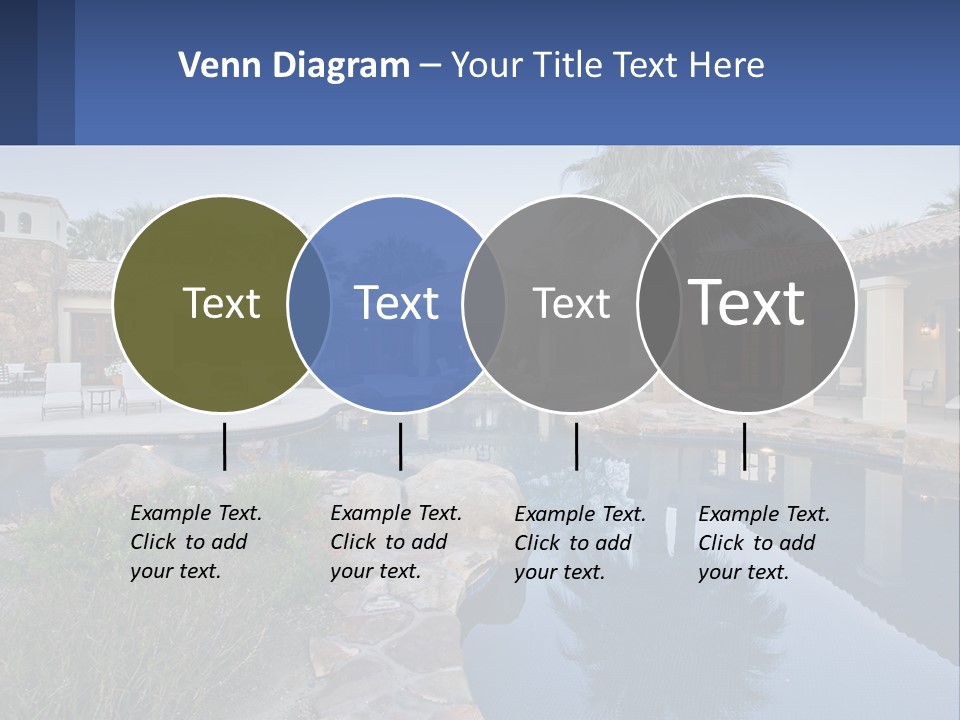 A Pool Surrounded By Palm Trees Next To A House PowerPoint Template