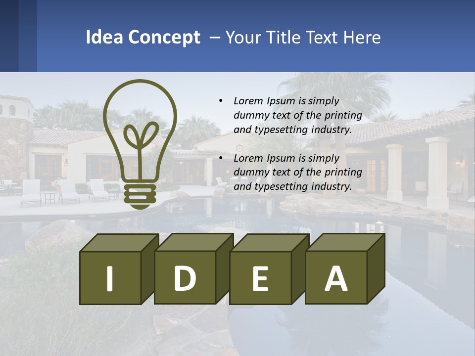 A Pool Surrounded By Palm Trees Next To A House PowerPoint Template