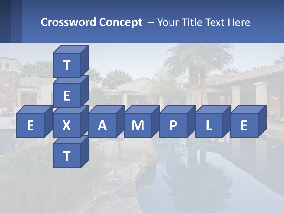 A Pool Surrounded By Palm Trees Next To A House PowerPoint Template