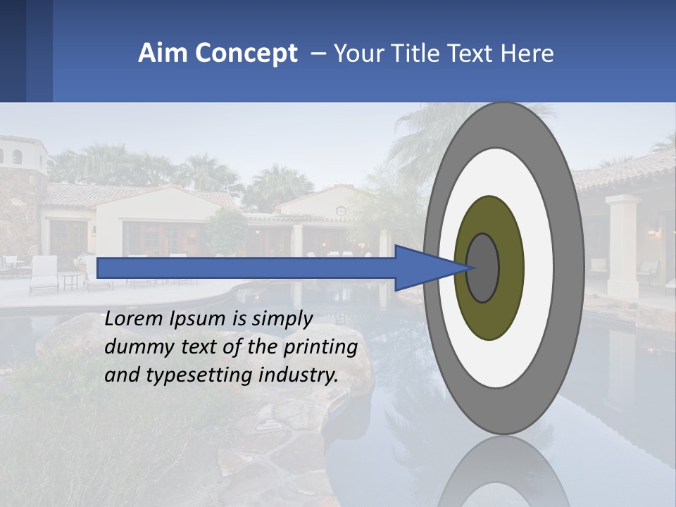 A Pool Surrounded By Palm Trees Next To A House PowerPoint Template