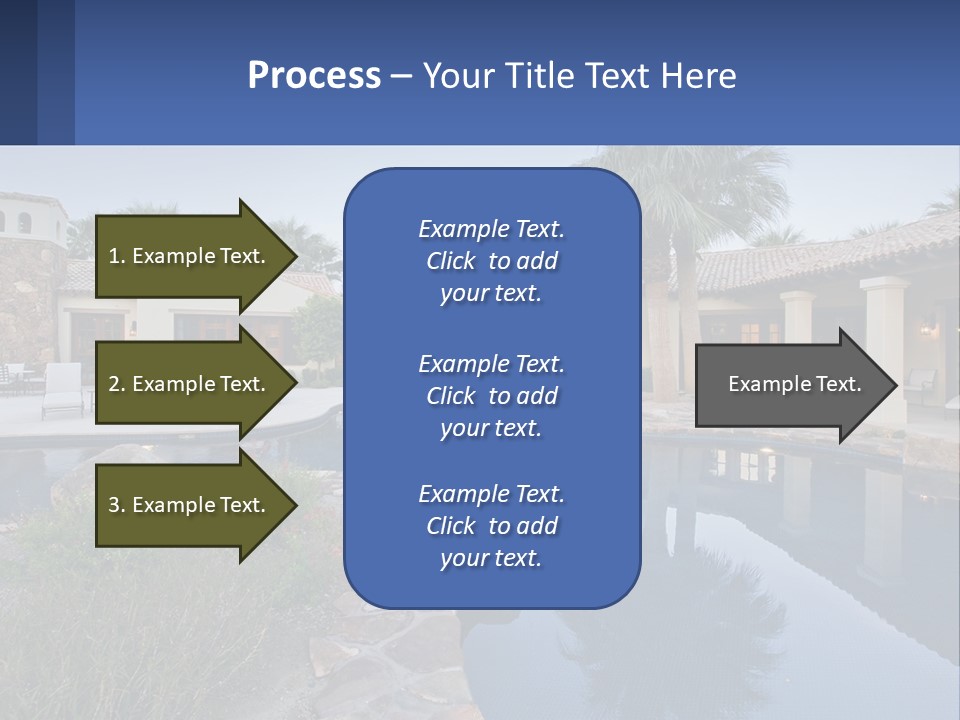 A Pool Surrounded By Palm Trees Next To A House PowerPoint Template