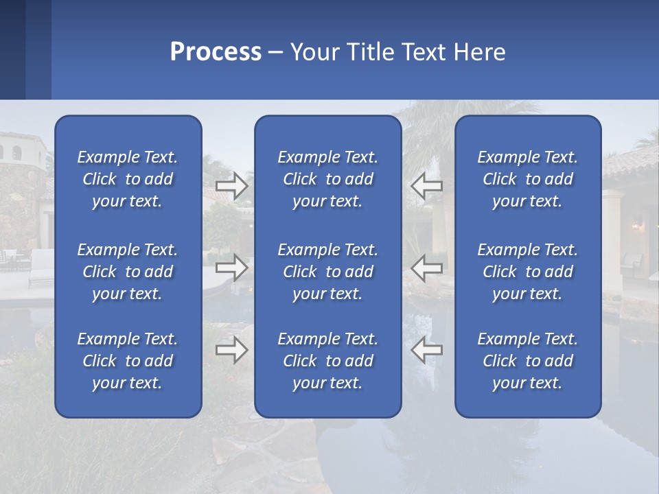 A Pool Surrounded By Palm Trees Next To A House PowerPoint Template