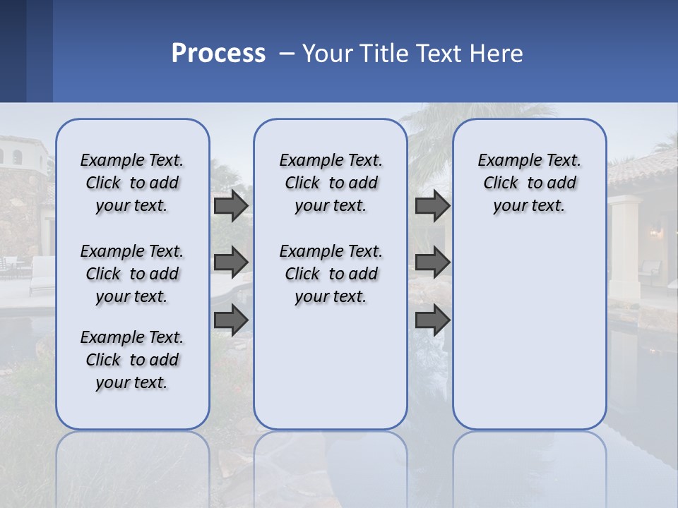 A Pool Surrounded By Palm Trees Next To A House PowerPoint Template