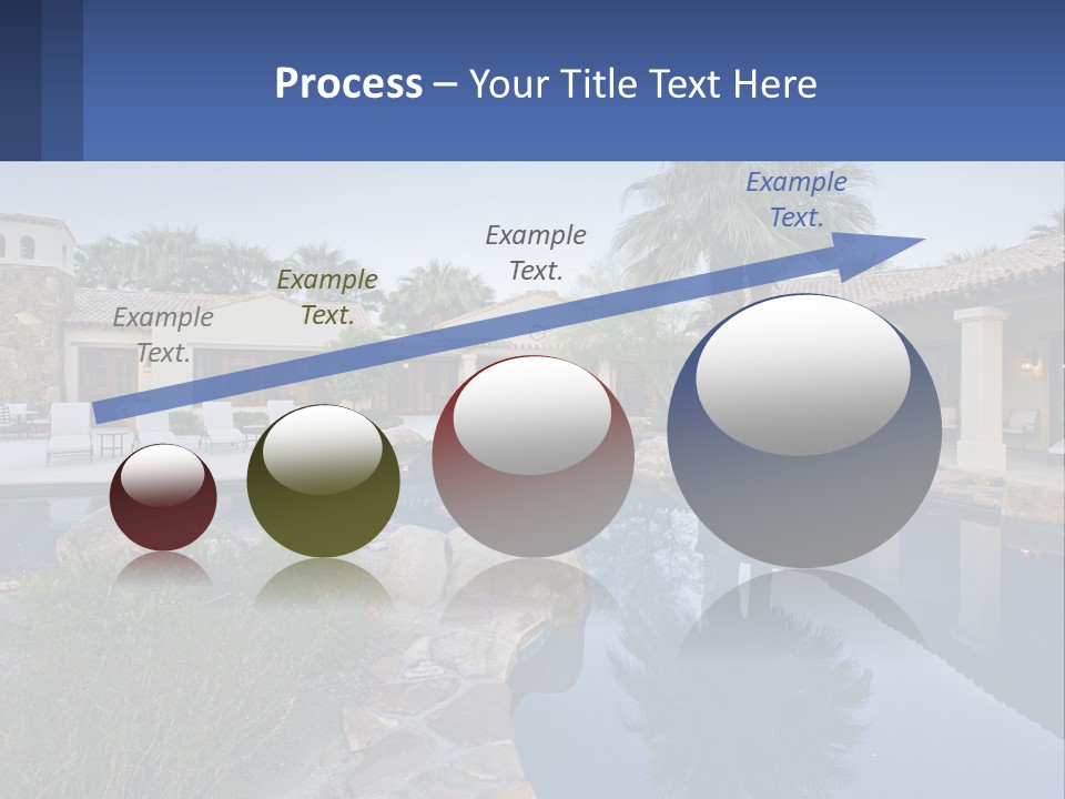 A Pool Surrounded By Palm Trees Next To A House PowerPoint Template