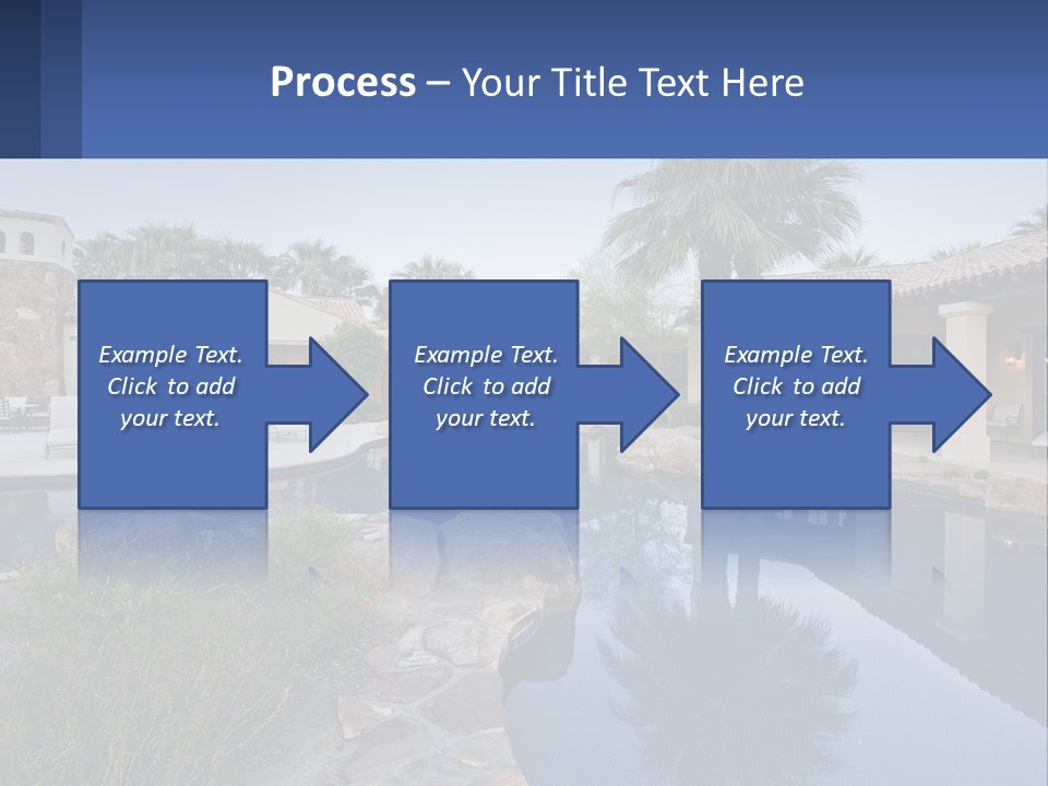 A Pool Surrounded By Palm Trees Next To A House PowerPoint Template