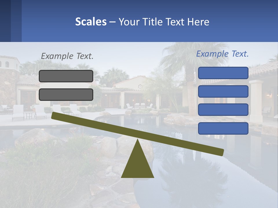A Pool Surrounded By Palm Trees Next To A House PowerPoint Template