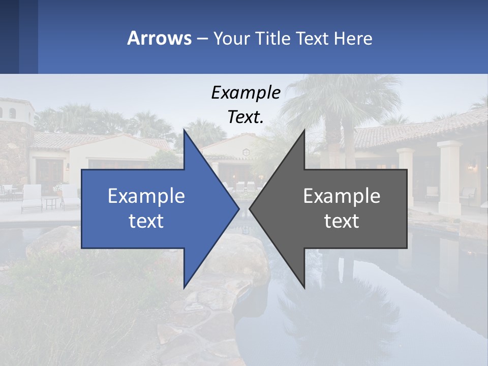 A Pool Surrounded By Palm Trees Next To A House PowerPoint Template