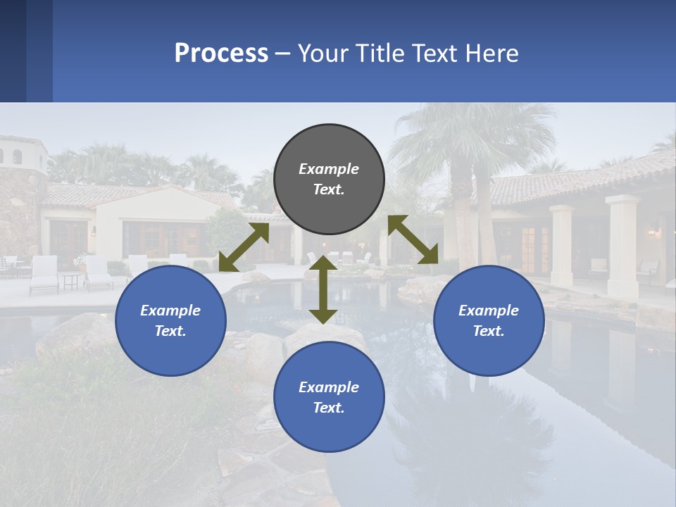 A Pool Surrounded By Palm Trees Next To A House PowerPoint Template