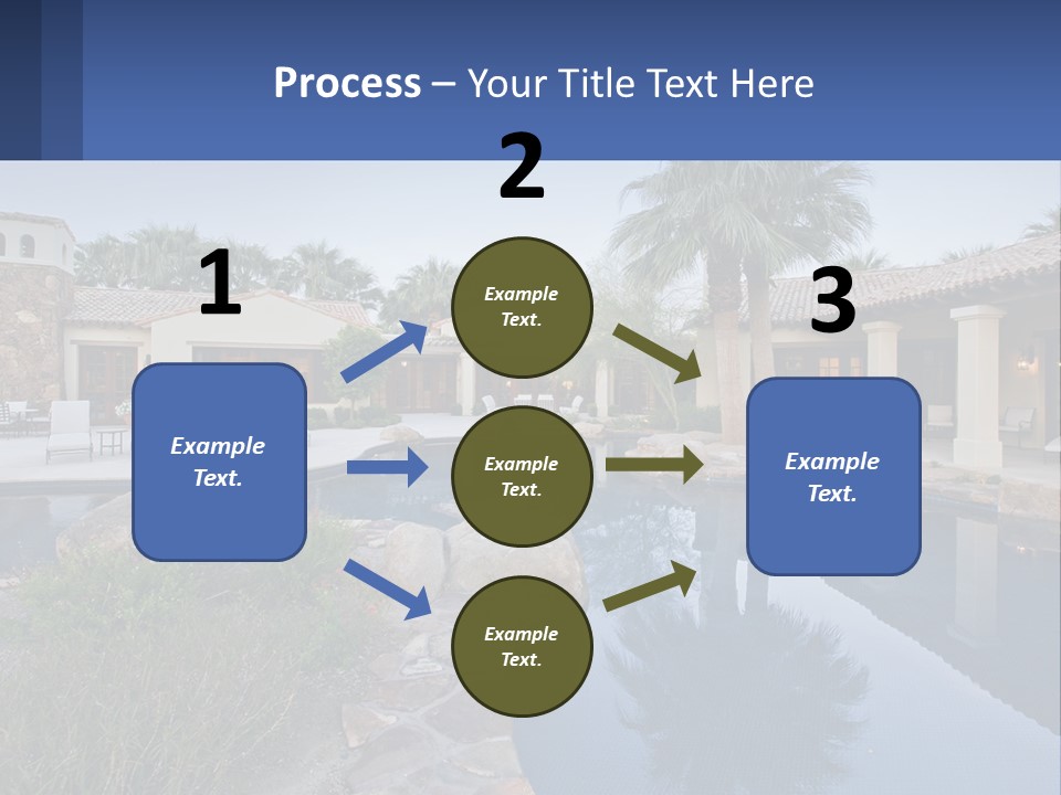A Pool Surrounded By Palm Trees Next To A House PowerPoint Template
