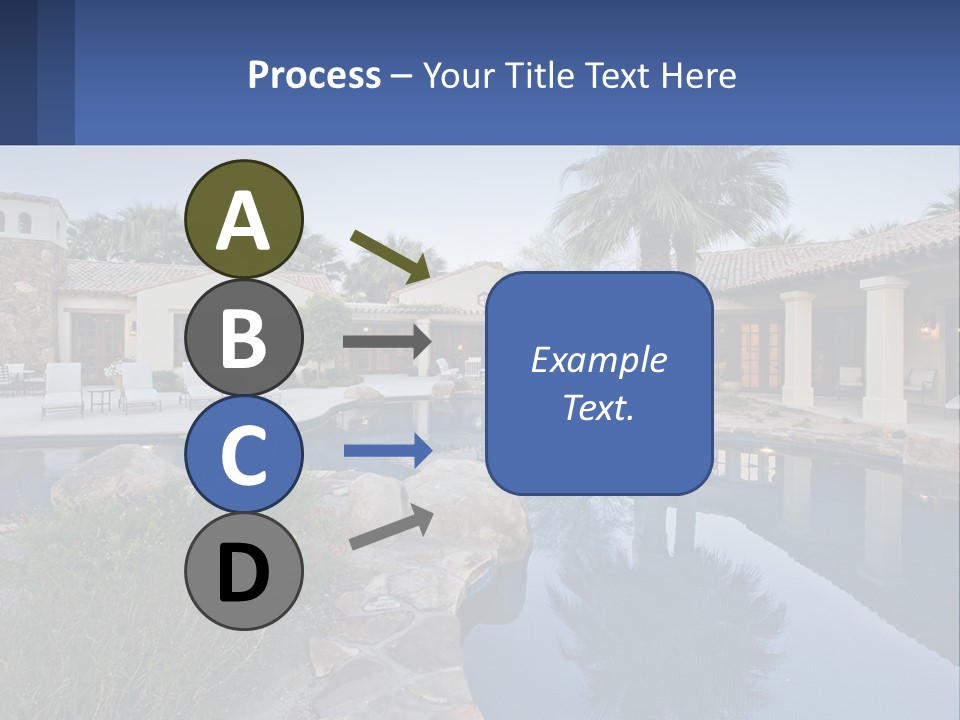 A Pool Surrounded By Palm Trees Next To A House PowerPoint Template